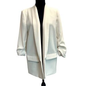 Black Tape white open front ruched sleeve blazer relaxed fit business Sz M